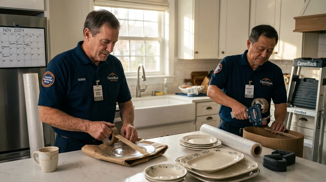 Professional crew packing kitchen dishware in Saint Paul, IN